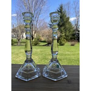 TIFFANY & CO Set of 2 Crystal Hampton Candlesticks Signed 9" Candle Holders